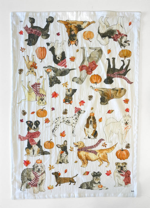 Cozy Fall Dogs Kitchen Towel - Fall Tea Towel