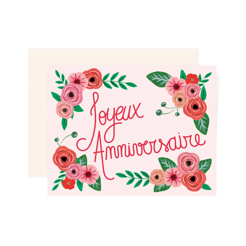 Joyeux Anniversaire Rose Floral - Greeting Card