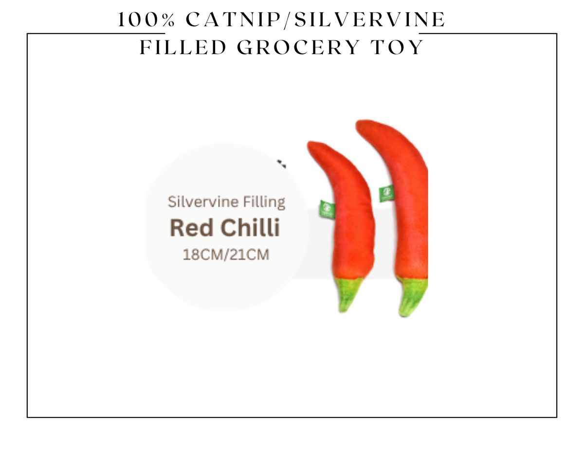 Peluche d'épicerie 100 % Silvervine et fourrée à l'herbe à chat: 100 % fourré à la vigne argentée - 
Doudou Red Chilli
21 cm