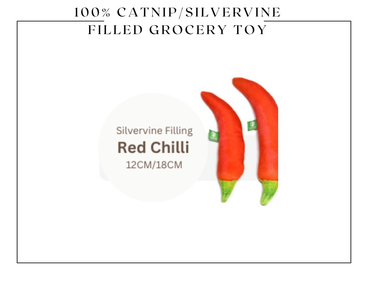 Peluche d'épicerie 100 % Silvervine et fourrée à l'herbe à chat: 100 % fourré à la vigne argentée - 
Doudou Red Chilli
21 cm