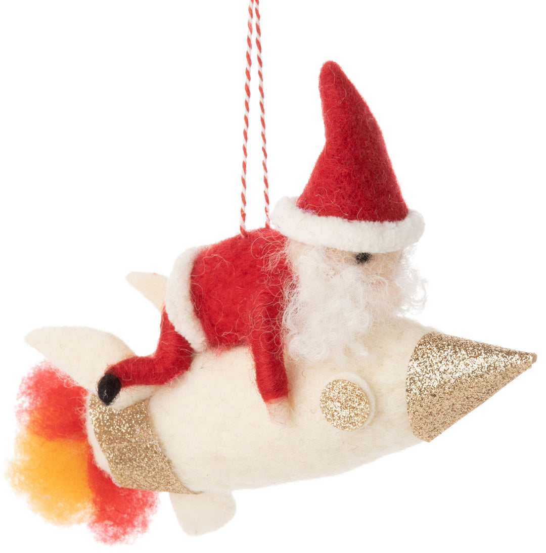 Felt Santa, rocket ornament, 7.5in