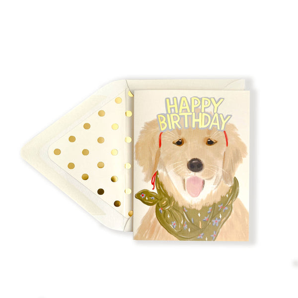 Happy Birthday Greeting Card Golden Retriever Gold Crown