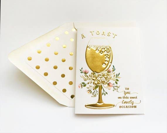 A Toast Gold Embossed Engagement Greeting Card