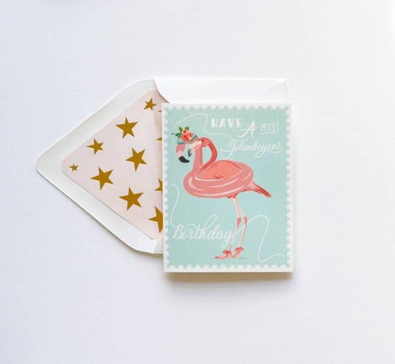 Flamboyant Flamingo Happy Birthday Greeting Card