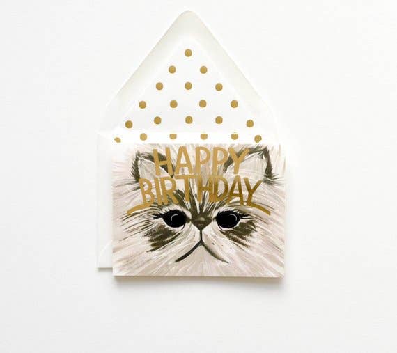 Handsome Cat Happy Birthday Gold Foil Greeting Card