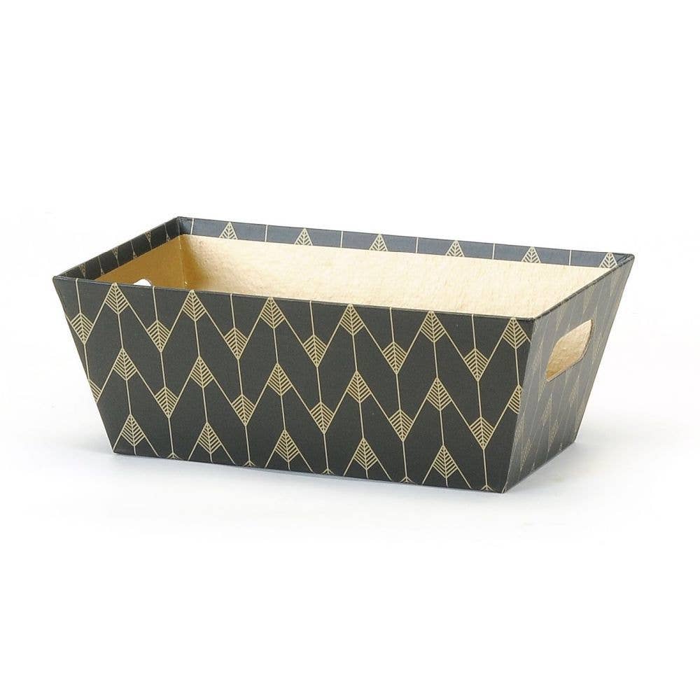 SM RECT TRAY BLACK WITH GOLD DESIGN