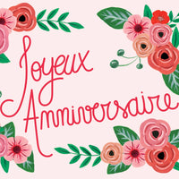 Joyeux Anniversaire Rose Floral - Carte de voeux