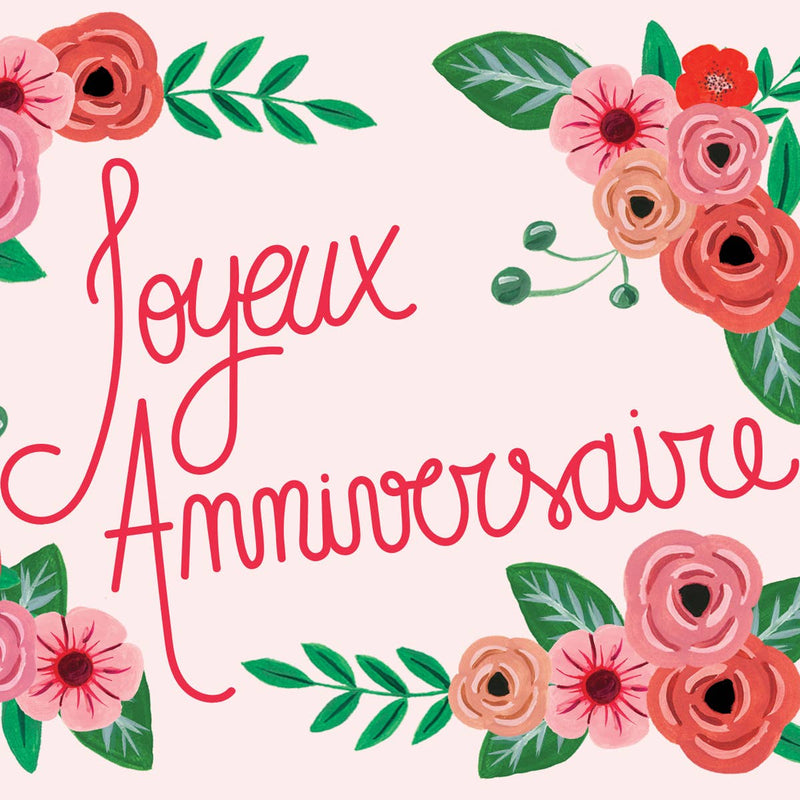 Joyeux Anniversaire Rose Floral - Greeting Card