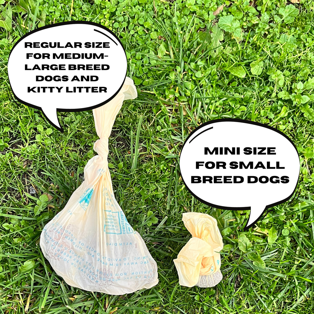 Cornstarch Dog Poop Bags: Regular Size - 15 Bags per Roll - 23 x 33cm Bag Size