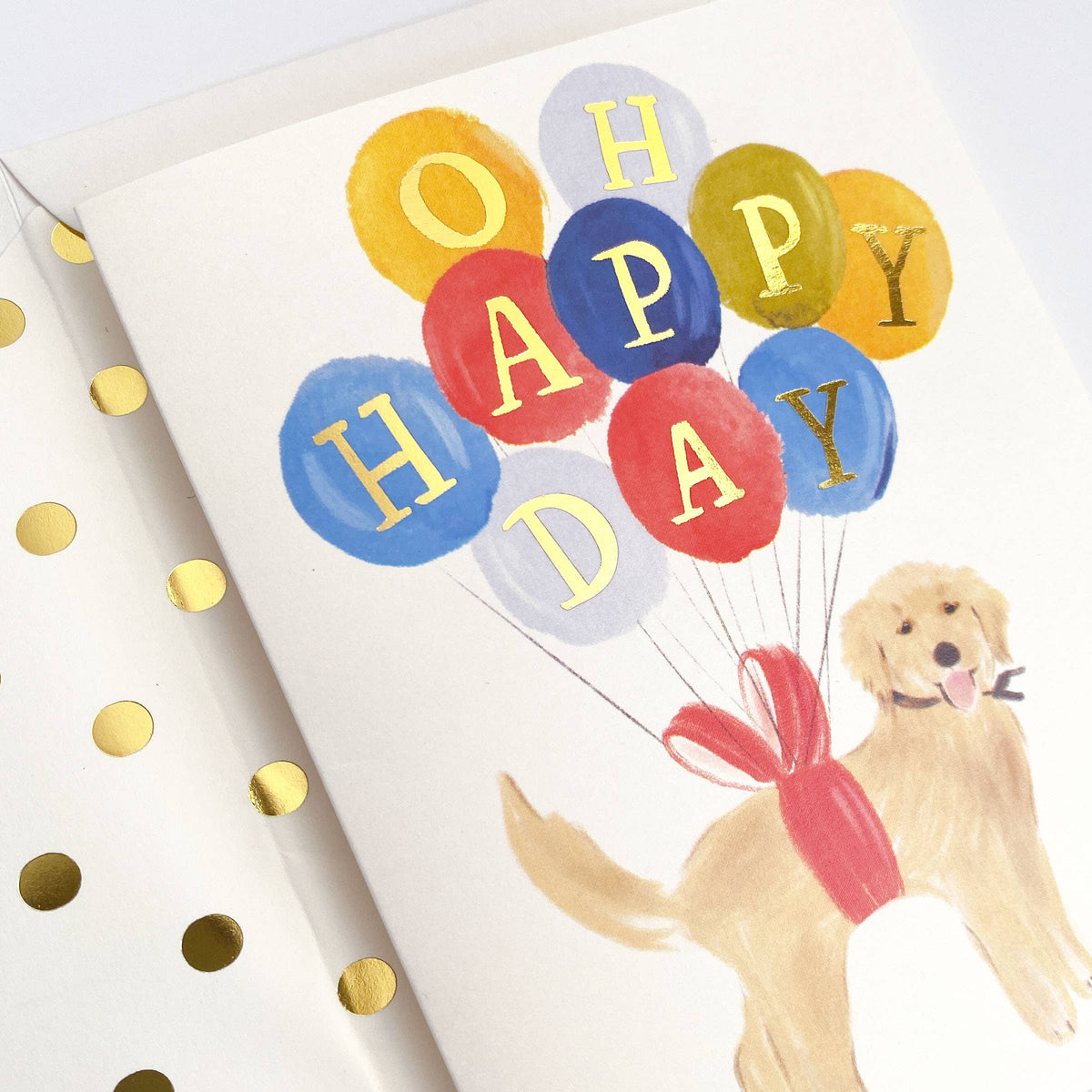 Happy Birthday Golden Retriever Dog with Balloons