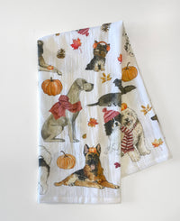 Cozy Fall Dogs Kitchen Towel - Fall Tea Towel