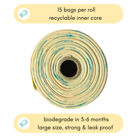 Sacs à crottes de chien compostables rechargeables — Rouleaux de sacs de 9 x 13 po: Taille normale : 15 sacs par rouleau. Dimensions du sac : 23 x 33 cm. / 112 rouleaux de recharge uniquement