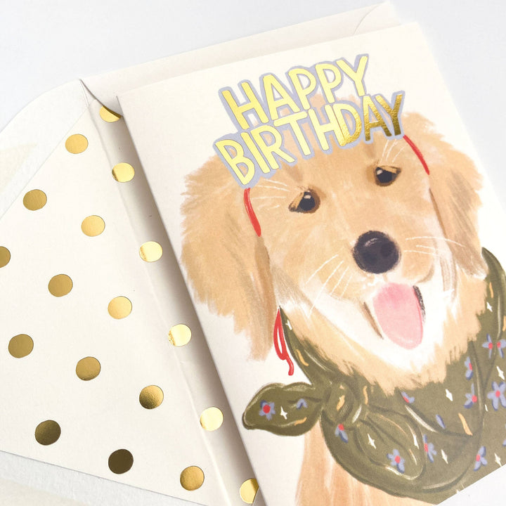 Happy Birthday Greeting Card Golden Retriever Gold Crown
