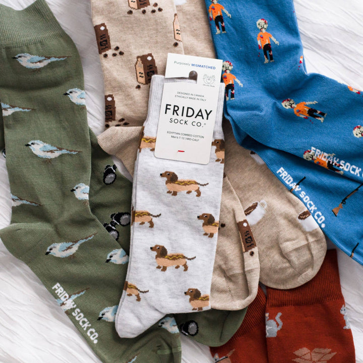 Men's Socks | Hot Dog Wiener Dog | Mismatched Socks: Men's 7 - 12