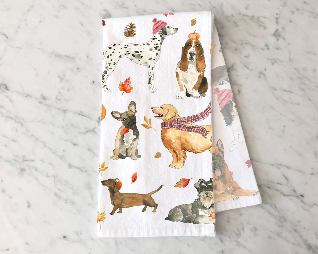 Cozy Fall Dogs Kitchen Towel - Fall Tea Towel
