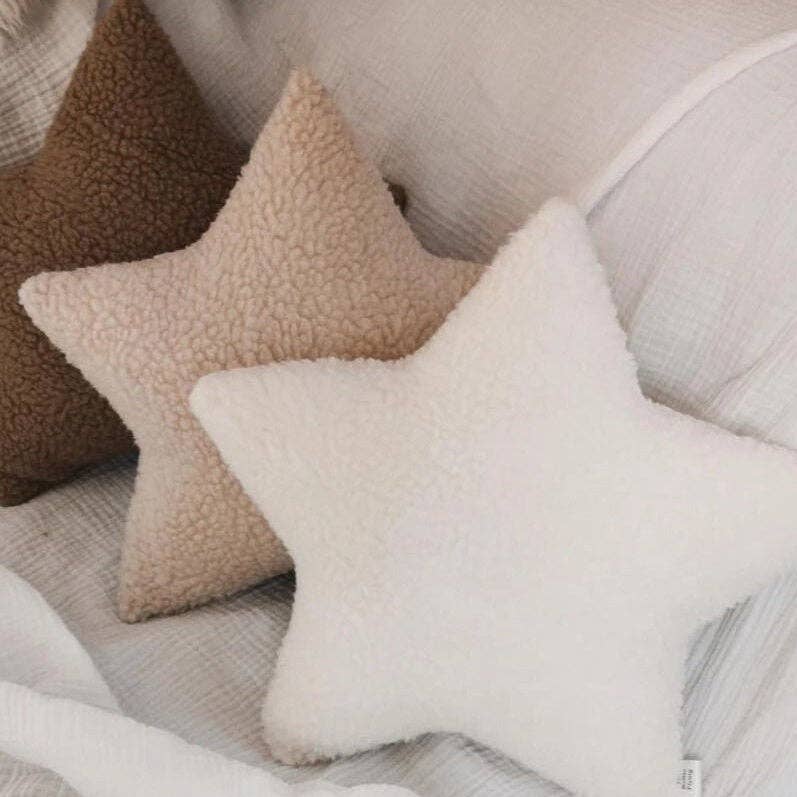 Star-shaped sherpa cushion - 5 color choices: CAMEL / STAR PILLOW