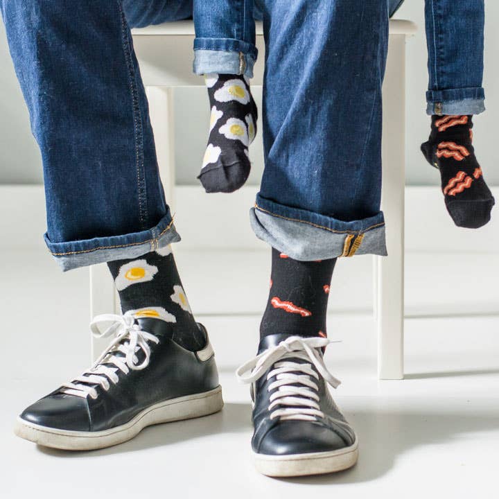 Chaussettes pour hommes | Bacon et œufs | Petit-déjeuner | Chaussettes amusantes : hommes 7 à 12