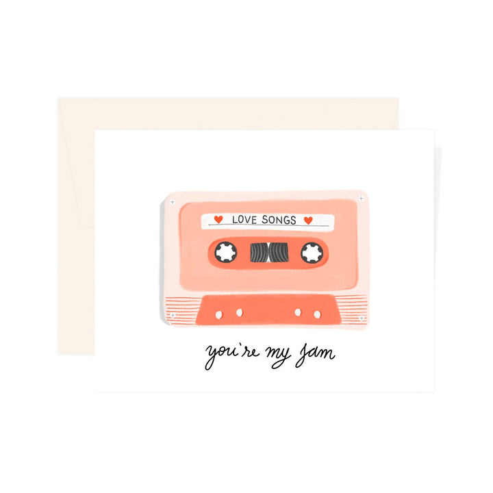 Cassette tape design with 'Love Songs' and 'You're My Jam' text on a white background