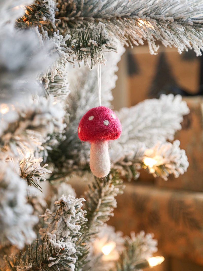 Mushroom felt ornament | Boho Christmas tree decor: Red