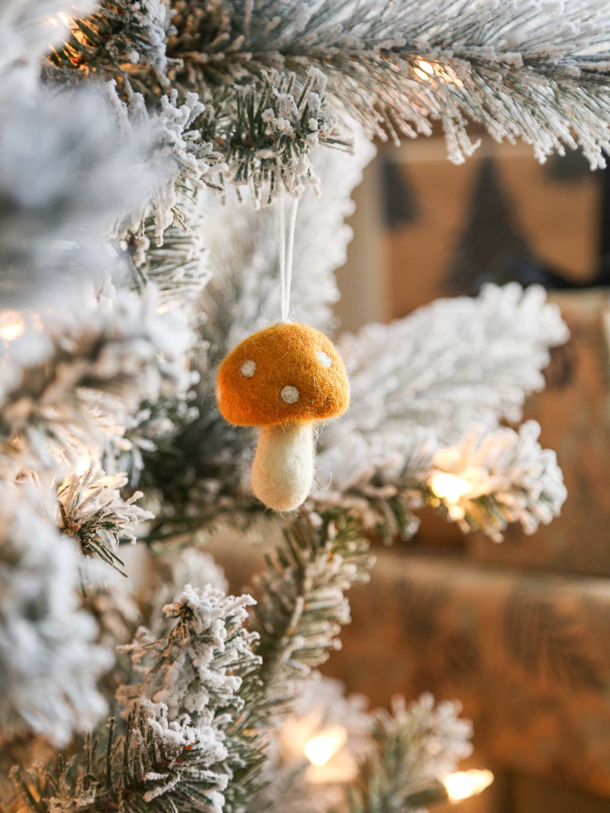 Mushroom felt ornament | Boho Christmas tree decor: Red