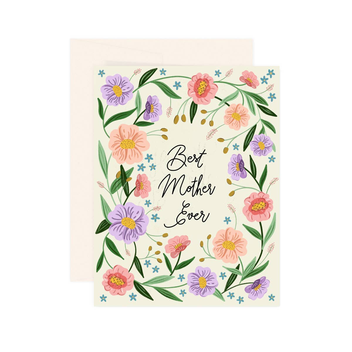 Greeting card with floral design and 'Best Mother Ever' text on a white background