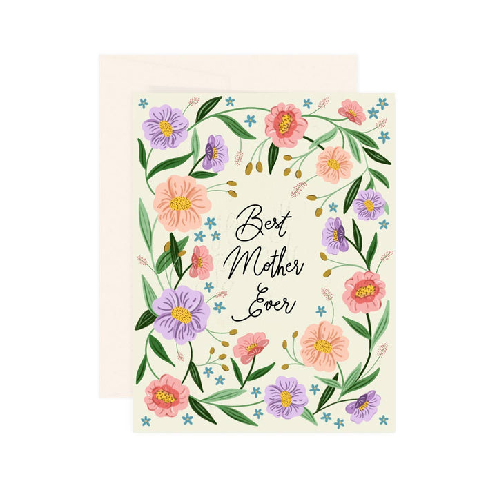 Greeting card with floral design and 'Best Mother Ever' text on a white background