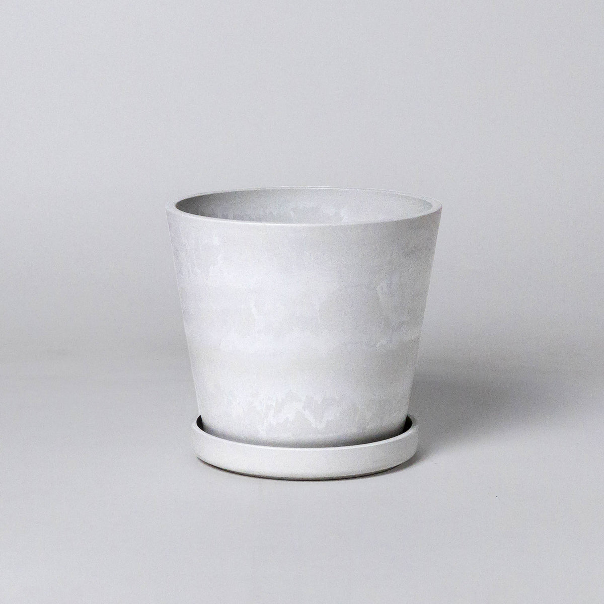 7" Tapered Signature Planter Pot & Saucer Set | Earth Tones: White Stone