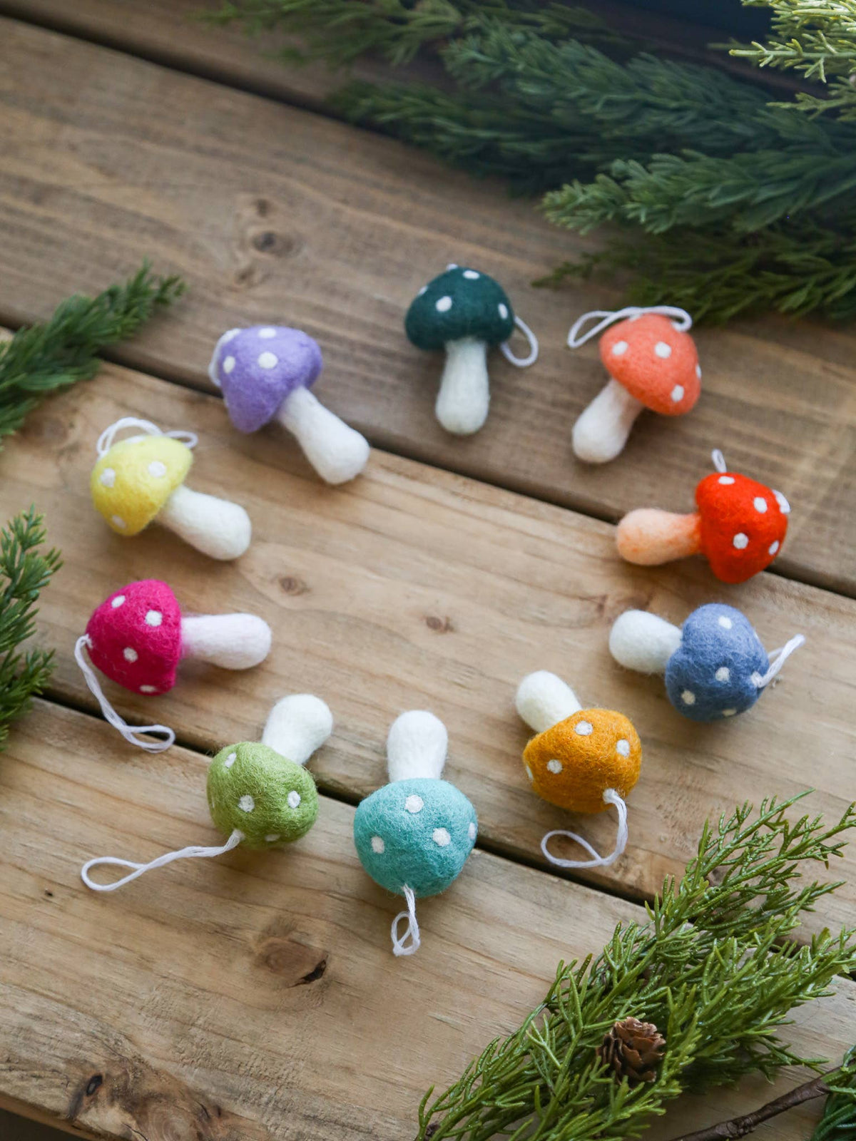 Mushroom felt ornament | Boho Christmas tree decor: Pink