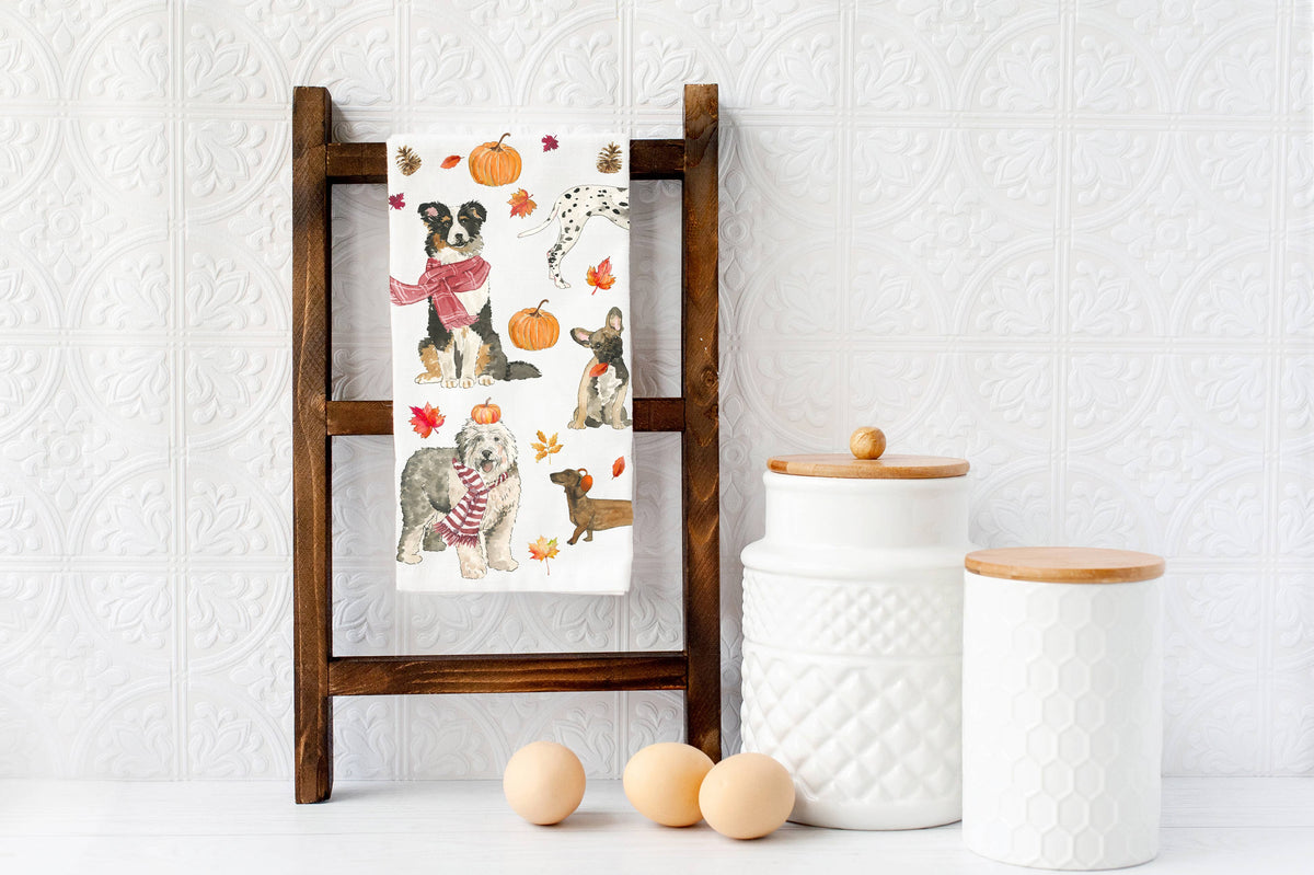 Cozy Fall Dogs Kitchen Towel - Fall Tea Towel