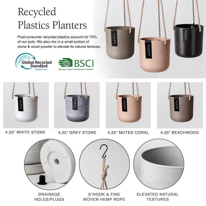 4" Signature Stone Hanging Planter Pot: Muted Coral