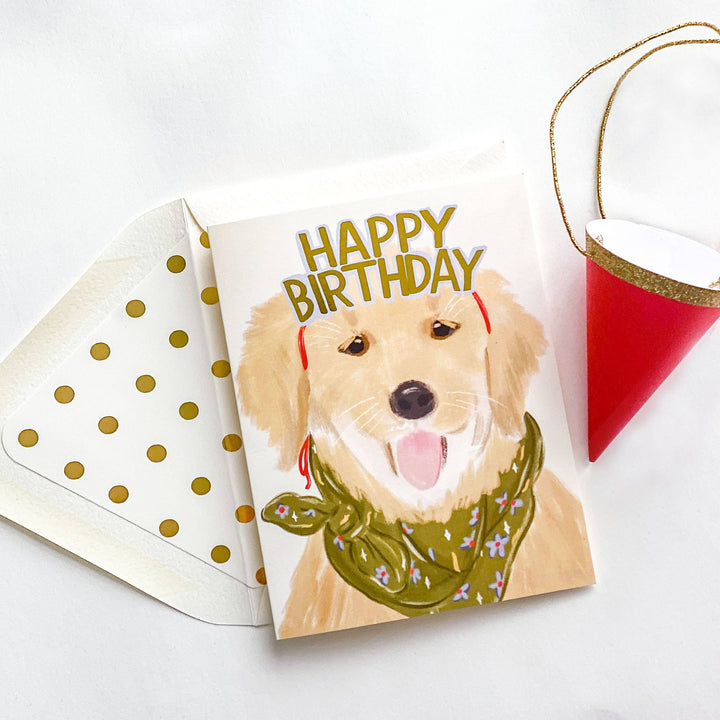 Happy Birthday Greeting Card Golden Retriever Gold Crown