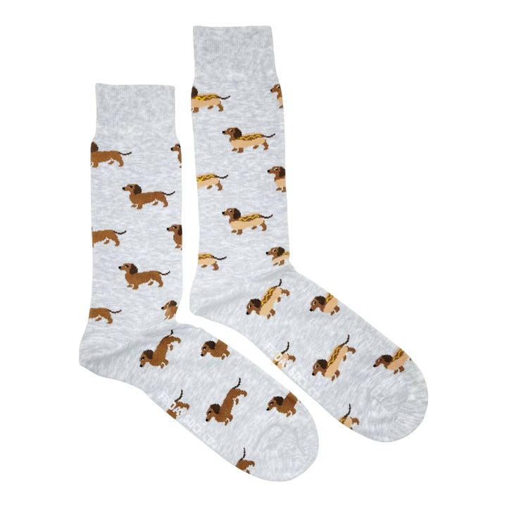 Men's Socks | Hot Dog Wiener Dog | Mismatched Socks: Men's 7 - 12