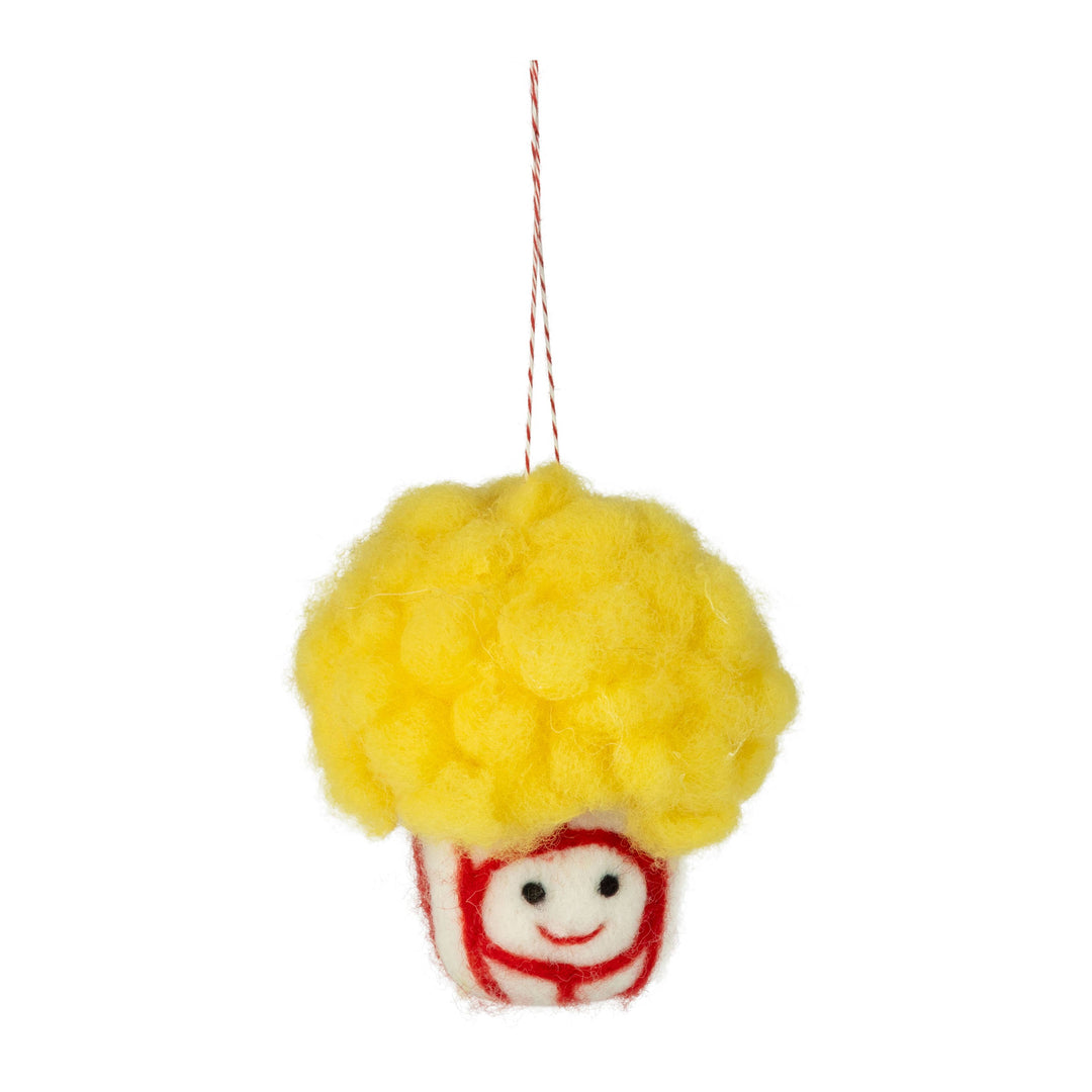 Felt yellow popcorn in a box, 4.5 in