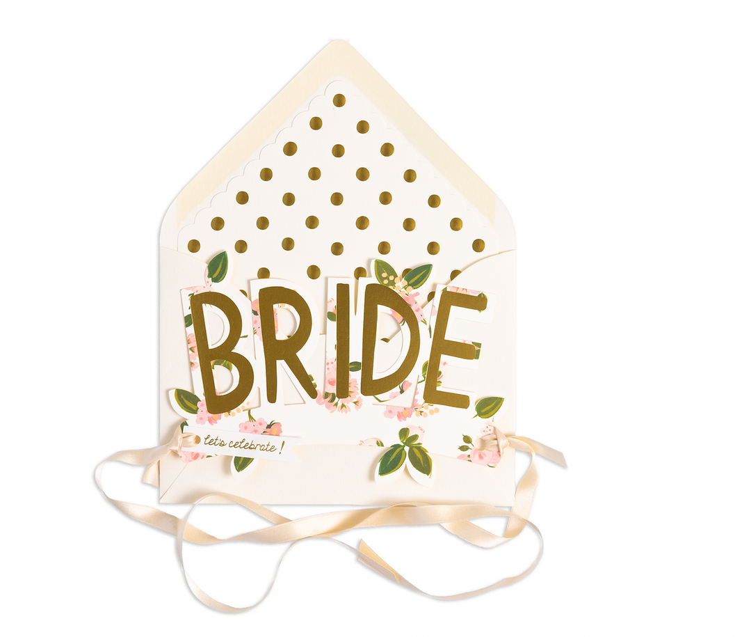 Bride Gold with Flowers Wearable Paper Crown with Ribbon
