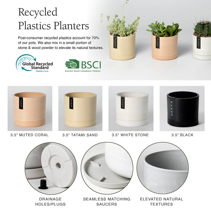 3.5" Earth Tone Mini Planters | 4 Colorways: White Stone