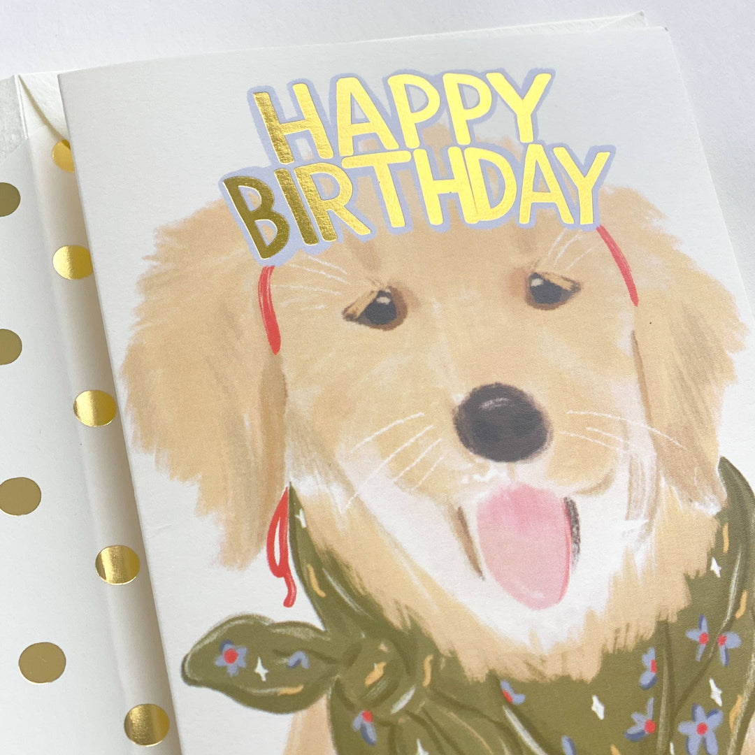 Happy Birthday Greeting Card Golden Retriever Gold Crown